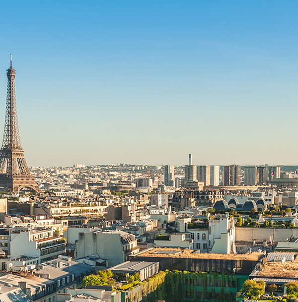 The skyline in Paris, including the Eiffel Tower on a school trip