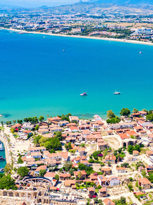 An aerial view of the coast of Antalya in Turkey on a school trip