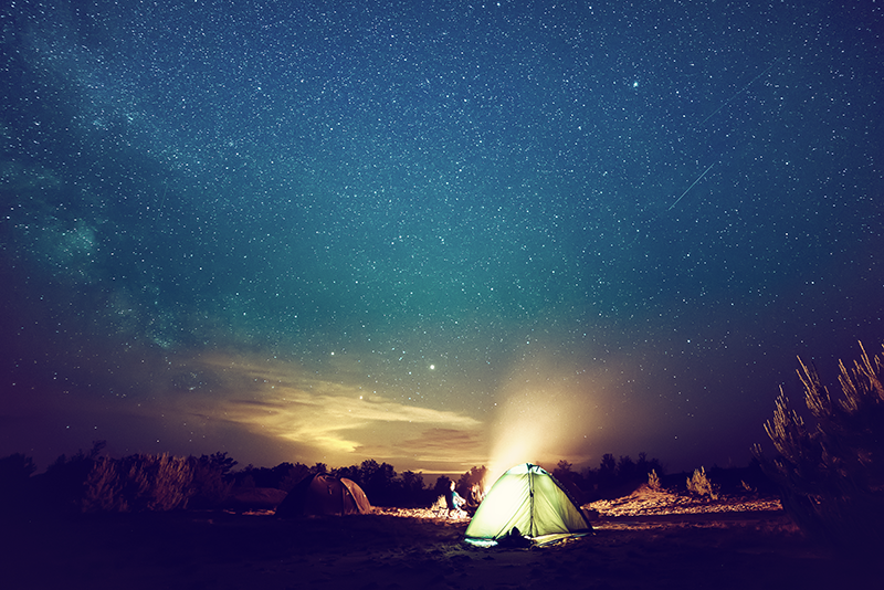 Expedition Group Camping at Night