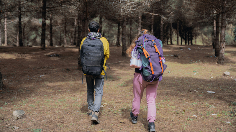 Testing out rucksacks on a hike to prepare for a school expedition