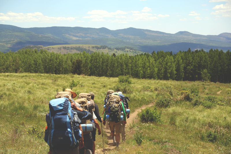 Students hiking on a trek