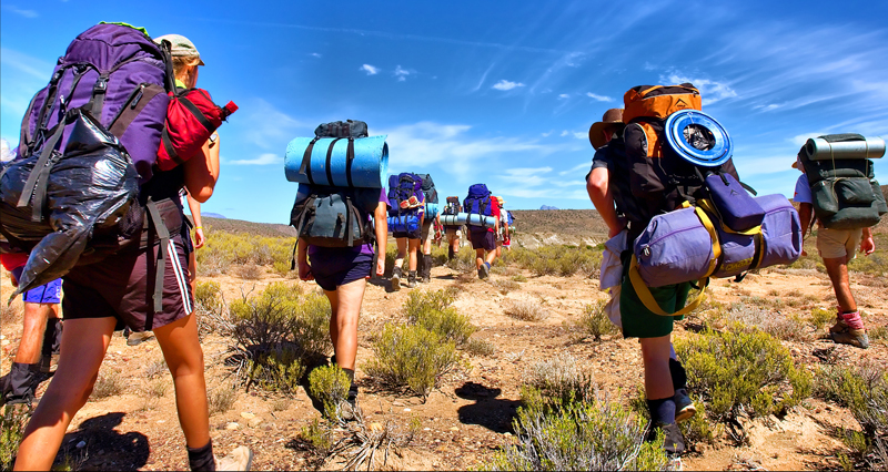 Students hiking on a school trip in Botswana